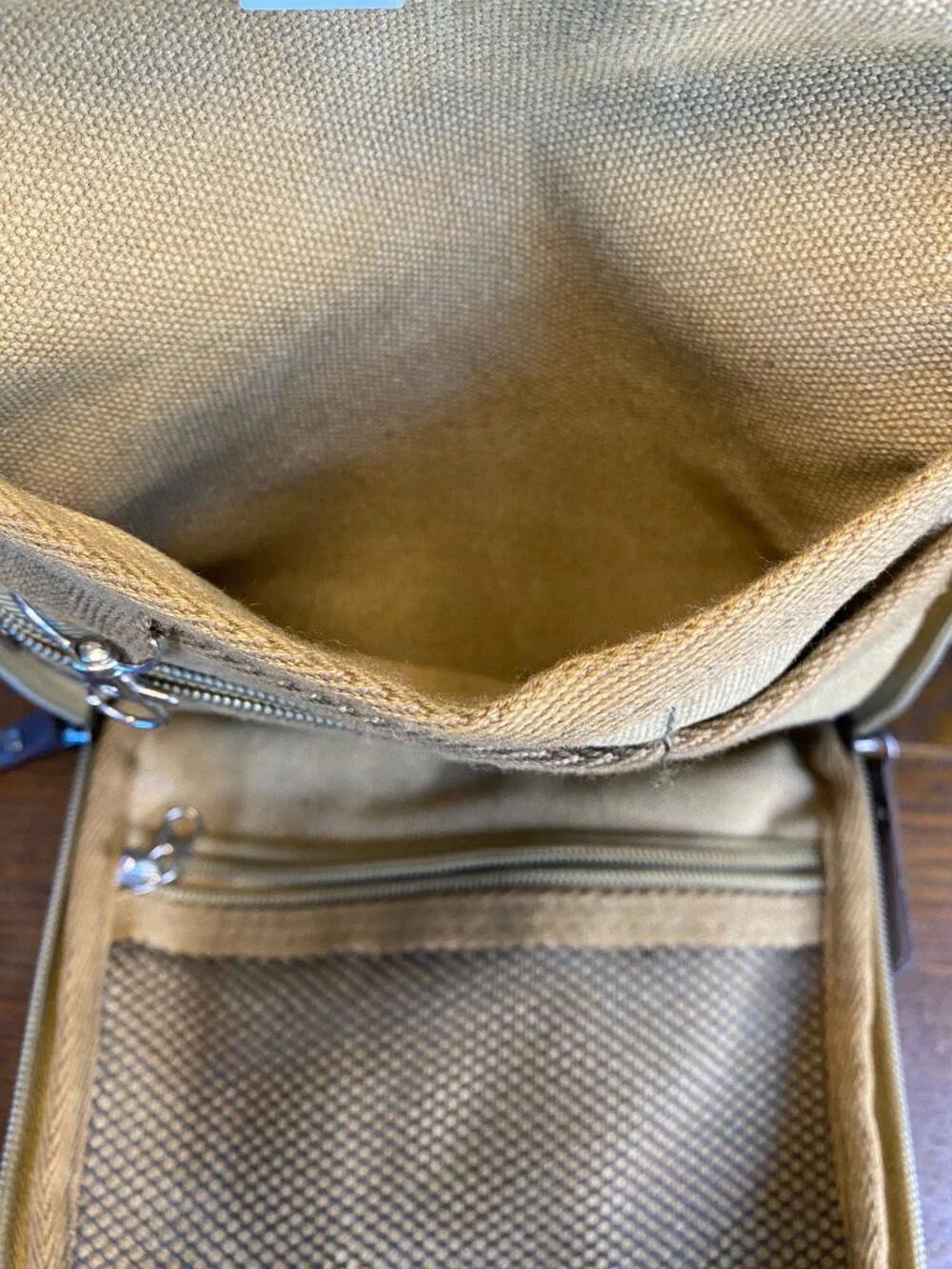 Small Khaki Canvas Messenger Shoulder Travel Bag for Men or Women
